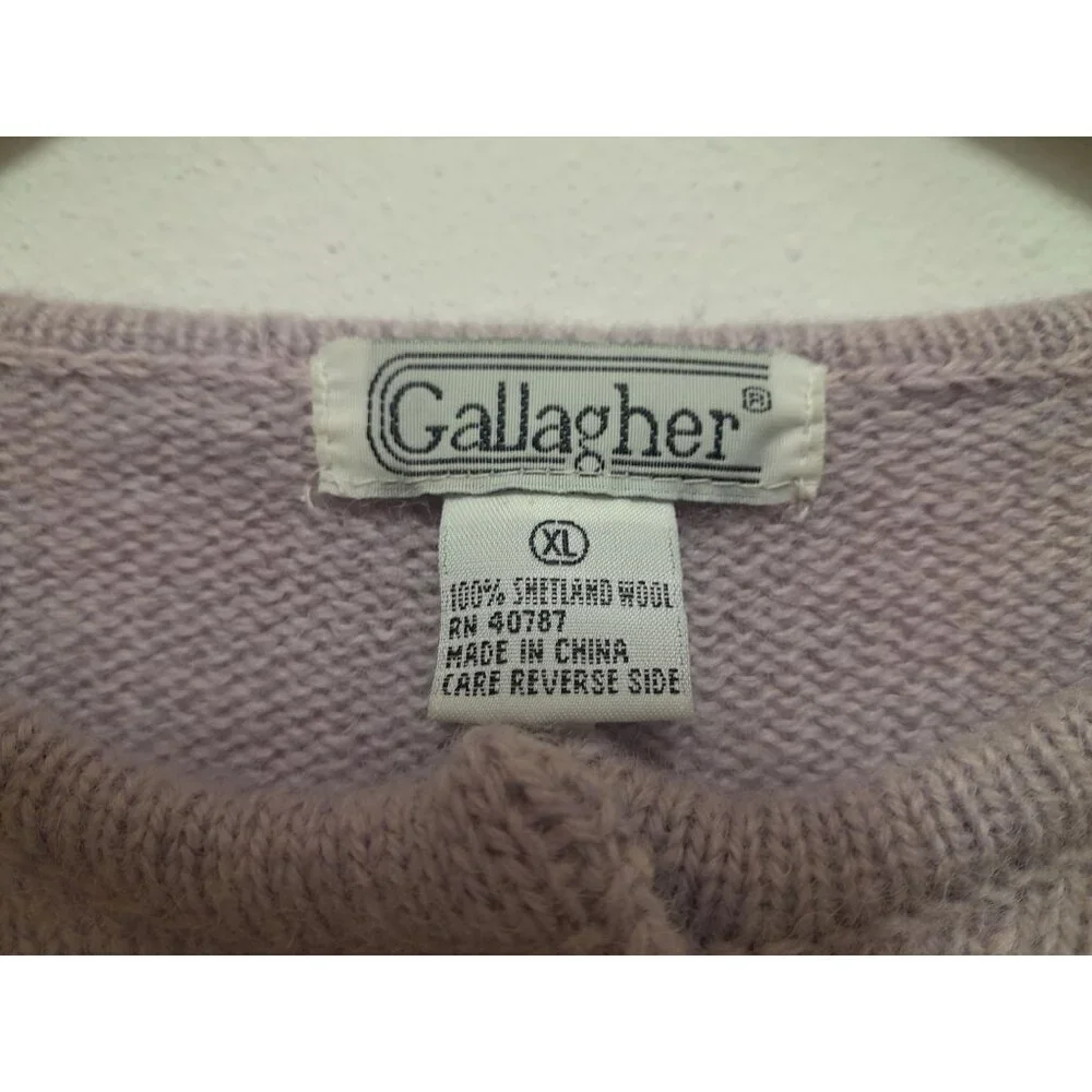 Vtg Gallagher Womens Shetland Wool Cable Knit Soft Size XL Cardigan  Lavender